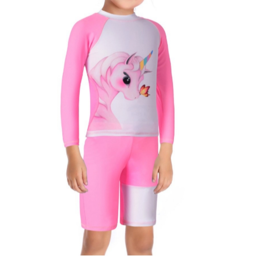 Girls Two Pieces Rash Guard Long Sleeve Swimsuit Unicorn Bathing Suit Tankini